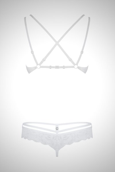 画像10: 860 set 2 white | Wストラップの一枚レースブラ＆Tバックセット・ノンパテッドブラ・ストラッピー・ストレッチレース・ローズ柄   | 高級Sexyランジェリー Obsessive (10)