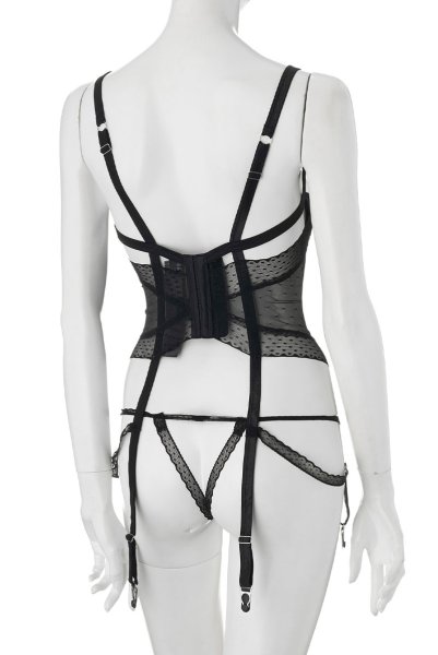 画像8: Lanelia corset | ガーターベルト付きコルセット&クロッチレスタンガ2点セット・ブラック・タンガ   | 高級Sexyランジェリー Obsessive (8)