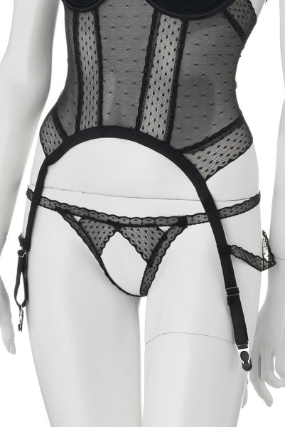 画像11: Lanelia corset | ガーターベルト付きコルセット&クロッチレスタンガ2点セット・ブラック・タンガ   | 高級Sexyランジェリー Obsessive (11)