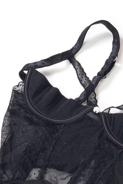 画像15: Lanelia corset | ガーターベルト付きコルセット&クロッチレスタンガ2点セット・ブラック・タンガ   | 高級Sexyランジェリー Obsessive (15)