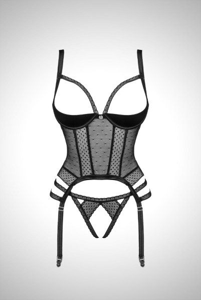 画像20: Lanelia corset | ガーターベルト付きコルセット&クロッチレスタンガ2点セット・ブラック・タンガ   | 高級Sexyランジェリー Obsessive (20)