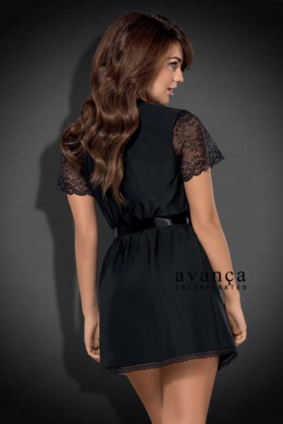 画像2: MIAMOR robe black | 半袖レース使いストレッチガウン＆Tバックセット ・ガウン＆Tバックセット   | 高級Sexyランジェリー Obsessive (2)