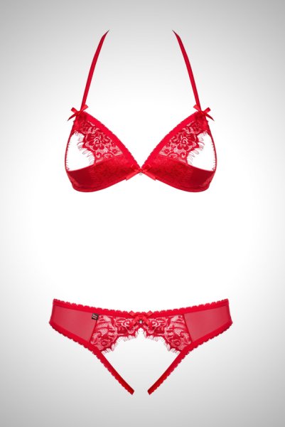 画像9: 870 SEC 3 red | ピュアレッドのオープンバストブラ&クロッチレスタンガ・オープンクロッチ・アイラッシュレース・朱レッド   | 高級Sexyランジェリー Obsessive (9)