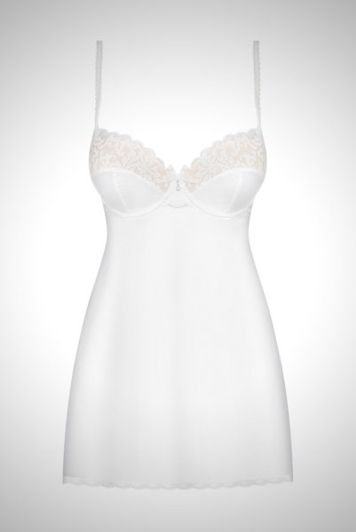 画像8: 871 CHE 2 chemise | 純白サテンが艶めくスリップドレス&タンガ・3/4カップブラ・取り外しパッド付き・白×ベージュ   | 高級Sexyランジェリー Obsessive (8)