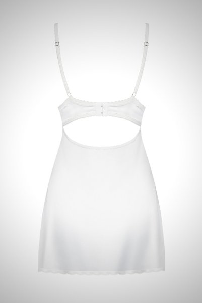 画像9: 871 CHE 2 chemise | 純白サテンが艶めくスリップドレス&タンガ・3/4カップブラ・取り外しパッド付き・白×ベージュ   | 高級Sexyランジェリー Obsessive (9)