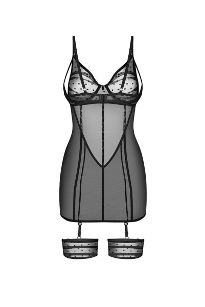 画像2: Nuites chemise  |スリップドレス（ワイヤーあり・ドット・シースルー・ブラック） | Obsessive 高級Sexyランジェリー【即日発送・サイズ交換NG・メール便対象】輸入下着・ランジェリー   (2)