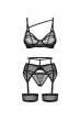 画像1: Nuites 3-pcs  set｜ブラ＆ガーターベルト＆タンガ3点セット（ワイヤーあり・ドット・シースルー・ブラック） | Obsessive 高級Sexyランジェリー【即日発送・サイズ交換NG・メール便対象】輸入下着・ランジェリー   (1)