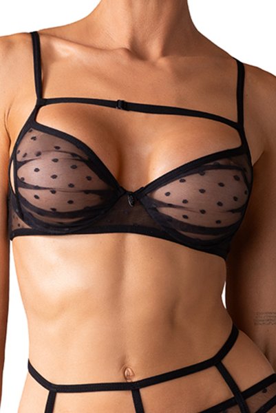 画像5: Nuites 3-pcs  set｜ブラ＆ガーターベルト＆タンガ3点セット（ワイヤーあり・ドット・シースルー・ブラック） | Obsessive 高級Sexyランジェリー【即日発送・サイズ交換NG・メール便対象】輸入下着・ランジェリー   (5)