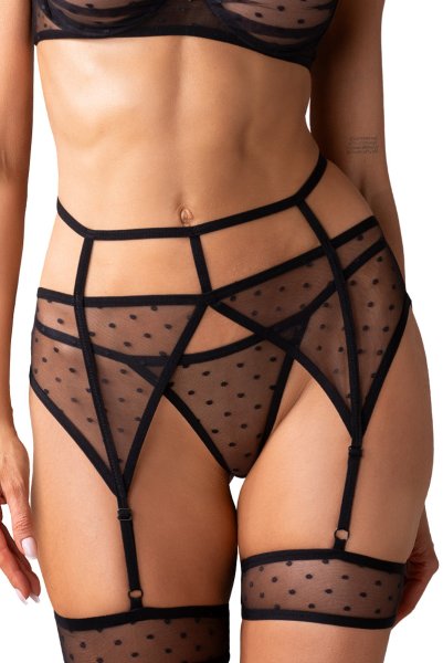 画像6: Nuites 3-pcs  set｜ブラ＆ガーターベルト＆タンガ3点セット（ワイヤーあり・ドット・シースルー・ブラック） | Obsessive 高級Sexyランジェリー【即日発送・サイズ交換NG・メール便対象】輸入下着・ランジェリー   (6)
