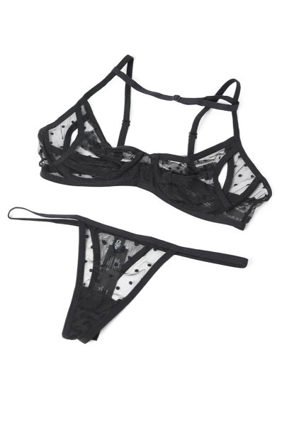 画像9: Nuites 3-pcs  set｜ブラ＆ガーターベルト＆タンガ3点セット（ワイヤーあり・ドット・シースルー・ブラック） | Obsessive 高級Sexyランジェリー【即日発送・サイズ交換NG・メール便対象】輸入下着・ランジェリー   (9)