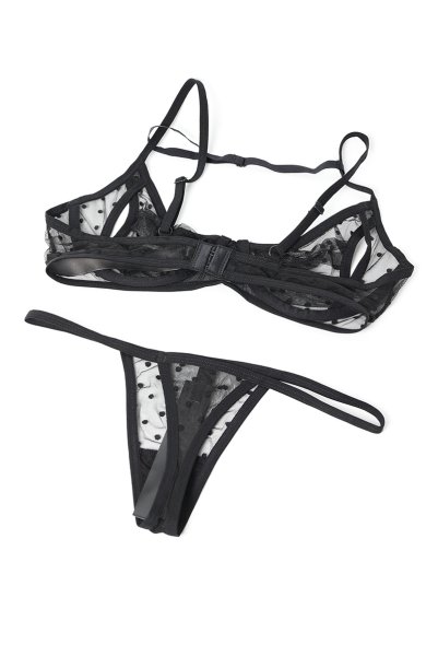 画像10: Nuites 3-pcs  set｜ブラ＆ガーターベルト＆タンガ3点セット（ワイヤーあり・ドット・シースルー・ブラック） | Obsessive 高級Sexyランジェリー【即日発送・サイズ交換NG・メール便対象】輸入下着・ランジェリー   (10)