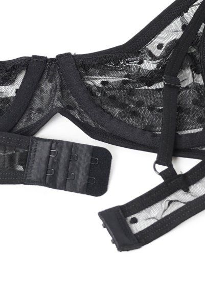 画像12: Nuites 3-pcs  set｜ブラ＆ガーターベルト＆タンガ3点セット（ワイヤーあり・ドット・シースルー・ブラック） | Obsessive 高級Sexyランジェリー【即日発送・サイズ交換NG・メール便対象】輸入下着・ランジェリー   (12)