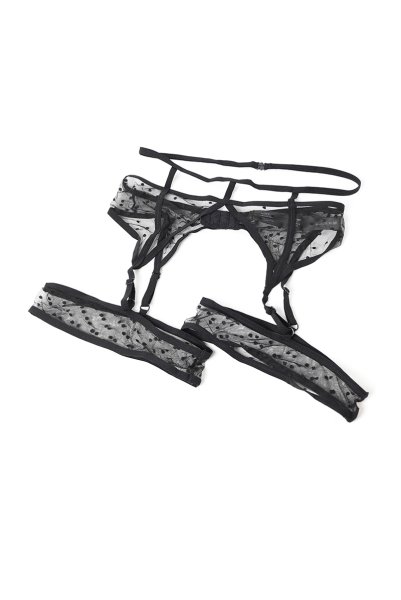 画像18: Nuites 3-pcs  set｜ブラ＆ガーターベルト＆タンガ3点セット（ワイヤーあり・ドット・シースルー・ブラック） | Obsessive 高級Sexyランジェリー【即日発送・サイズ交換NG・メール便対象】輸入下着・ランジェリー   (18)