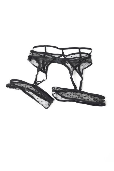 画像19: Nuites 3-pcs  set｜ブラ＆ガーターベルト＆タンガ3点セット（ワイヤーあり・ドット・シースルー・ブラック） | Obsessive 高級Sexyランジェリー【即日発送・サイズ交換NG・メール便対象】輸入下着・ランジェリー   (19)