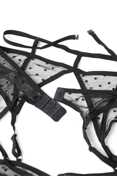 画像20: Nuites 3-pcs  set｜ブラ＆ガーターベルト＆タンガ3点セット（ワイヤーあり・ドット・シースルー・ブラック） | Obsessive 高級Sexyランジェリー【即日発送・サイズ交換NG・メール便対象】輸入下着・ランジェリー   (20)