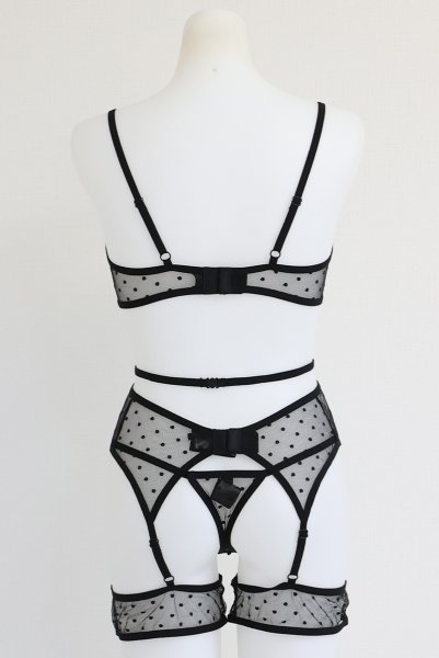 画像22: Nuites 3-pcs  set｜ブラ＆ガーターベルト＆タンガ3点セット（ワイヤーあり・ドット・シースルー・ブラック） | Obsessive 高級Sexyランジェリー【即日発送・サイズ交換NG・メール便対象】輸入下着・ランジェリー   (22)