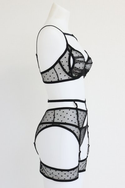 画像23: Nuites 3-pcs  set｜ブラ＆ガーターベルト＆タンガ3点セット（ワイヤーあり・ドット・シースルー・ブラック） | Obsessive 高級Sexyランジェリー【即日発送・サイズ交換NG・メール便対象】輸入下着・ランジェリー   (23)
