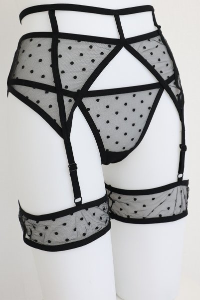 画像26: Nuites 3-pcs  set｜ブラ＆ガーターベルト＆タンガ3点セット（ワイヤーあり・ドット・シースルー・ブラック） | Obsessive 高級Sexyランジェリー【即日発送・サイズ交換NG・メール便対象】輸入下着・ランジェリー   (26)