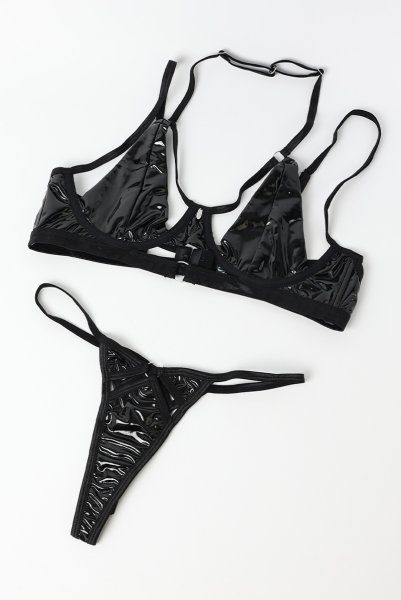 画像9: Keira Lise 2-pcs set｜ブラ＆タンガ2点セット（ワイヤーあり・ボンテージ・フェイクレザー・ブラック） | Obsessive 高級Sexyランジェリー【即日発送・サイズ交換NG・メール便対象】輸入下着・ランジェリー   (9)