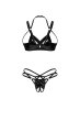 画像1: Keira Lise 2-pcs crotchless set｜ブラ＆クロッチレスタンガ2点セット（ワイヤーなし・オープンバスト・ボンテージ・フェイクレザー・ダブルストラップ・ブラック） | Obsessive 高級Sexyランジェリー【即日発送・サイズ交換NG・メール便対象】輸入下着・ランジェリー   (1)