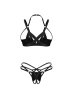 画像2: Keira Lise 2-pcs crotchless set｜ブラ＆クロッチレスタンガ2点セット（ワイヤーなし・オープンバスト・ボンテージ・フェイクレザー・ダブルストラップ・ブラック） | Obsessive 高級Sexyランジェリー【即日発送・サイズ交換NG・メール便対象】輸入下着・ランジェリー   (2)