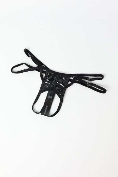 画像20: Keira Lise 2-pcs crotchless set｜ブラ＆クロッチレスタンガ2点セット（ワイヤーなし・オープンバスト・ボンテージ・フェイクレザー・ダブルストラップ・ブラック） | Obsessive 高級Sexyランジェリー【即日発送・サイズ交換NG・メール便対象】輸入下着・ランジェリー   (20)