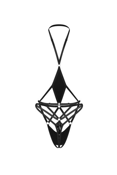 画像2: Keira Lise crotchess teddy | クロッチレステディ（ボンテージ・フェイクレザー・ブラック）  | Obsessive 高級Sexyランジェリー【即日発送・サイズ交換NG・メール便対象】輸入下着・ランジェリー    (2)