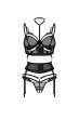 画像2: Premisis Black 3-pcs crotchless set｜ブラ＆チョーカー付きガーターベルト＆クロッチレスタンガ3点セット（ワイヤーあり・シースルー・ブラック） | Obsessive 高級Sexyランジェリー【即日発送・サイズ交換NG・メール便対象】輸入下着・ランジェリー   (2)