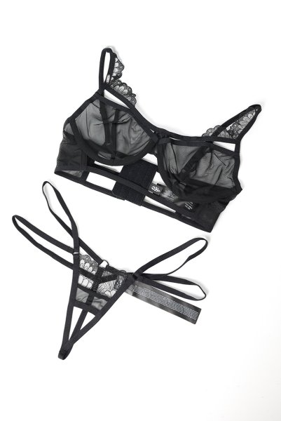 画像6: Premisis Black 3-pcs crotchless set｜ブラ＆チョーカー付きガーターベルト＆クロッチレスタンガ3点セット（ワイヤーあり・シースルー・ブラック） | Obsessive 高級Sexyランジェリー【即日発送・サイズ交換NG・メール便対象】輸入下着・ランジェリー   (6)