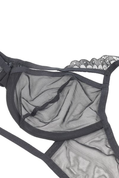 画像9: Premisis Black 3-pcs crotchless set｜ブラ＆チョーカー付きガーターベルト＆クロッチレスタンガ3点セット（ワイヤーあり・シースルー・ブラック） | Obsessive 高級Sexyランジェリー【即日発送・サイズ交換NG・メール便対象】輸入下着・ランジェリー   (9)