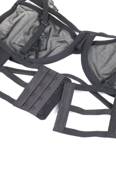 画像10: Premisis Black 3-pcs crotchless set｜ブラ＆チョーカー付きガーターベルト＆クロッチレスタンガ3点セット（ワイヤーあり・シースルー・ブラック） | Obsessive 高級Sexyランジェリー【即日発送・サイズ交換NG・メール便対象】輸入下着・ランジェリー   (10)