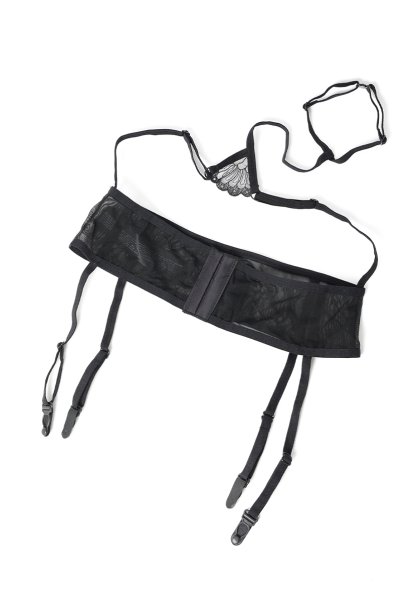 画像18: Premisis Black 3-pcs crotchless set｜ブラ＆チョーカー付きガーターベルト＆クロッチレスタンガ3点セット（ワイヤーあり・シースルー・ブラック） | Obsessive 高級Sexyランジェリー【即日発送・サイズ交換NG・メール便対象】輸入下着・ランジェリー   (18)