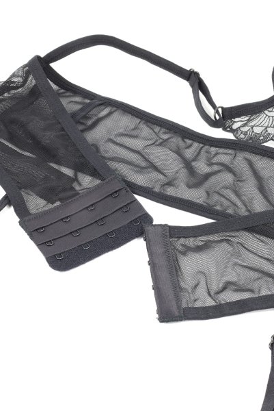 画像19: Premisis Black 3-pcs crotchless set｜ブラ＆チョーカー付きガーターベルト＆クロッチレスタンガ3点セット（ワイヤーあり・シースルー・ブラック） | Obsessive 高級Sexyランジェリー【即日発送・サイズ交換NG・メール便対象】輸入下着・ランジェリー   (19)