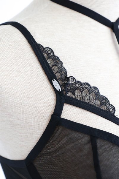 画像29: Premisis Black 3-pcs crotchless set｜ブラ＆チョーカー付きガーターベルト＆クロッチレスタンガ3点セット（ワイヤーあり・シースルー・ブラック） | Obsessive 高級Sexyランジェリー【即日発送・サイズ交換NG・メール便対象】輸入下着・ランジェリー   (29)