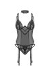 画像1: Donarella corset| ガーターベルト付きコルセット＆タンガ＆チョーカー3点セット（ワイヤーあり・レース・ブラック）   | 高級Sexyランジェリー Obsessive【即日発送・サイズ交換NG・メール便対象】輸入下着・ランジェリー   (1)