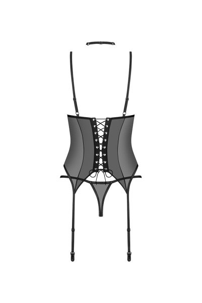画像2: Donarella corset| ガーターベルト付きコルセット＆タンガ＆チョーカー3点セット（ワイヤーあり・レース・ブラック）   | 高級Sexyランジェリー Obsessive【即日発送・サイズ交換NG・メール便対象】輸入下着・ランジェリー   (2)