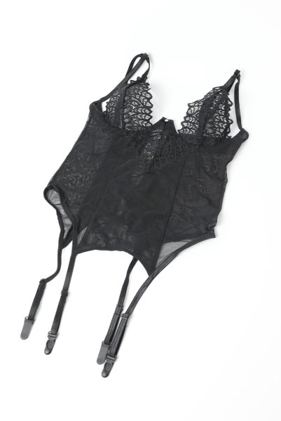 画像4: Donarella corset| ガーターベルト付きコルセット＆タンガ＆チョーカー3点セット（ワイヤーあり・レース・ブラック）   | 高級Sexyランジェリー Obsessive【即日発送・サイズ交換NG・メール便対象】輸入下着・ランジェリー   (4)