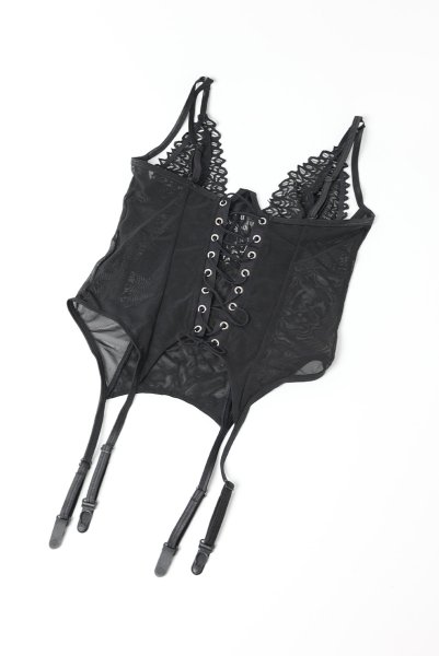 画像5: Donarella corset| ガーターベルト付きコルセット＆タンガ＆チョーカー3点セット（ワイヤーあり・レース・ブラック）   | 高級Sexyランジェリー Obsessive【即日発送・サイズ交換NG・メール便対象】輸入下着・ランジェリー   (5)