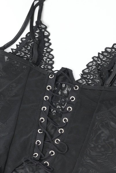 画像8: Donarella corset| ガーターベルト付きコルセット＆タンガ＆チョーカー3点セット（ワイヤーあり・レース・ブラック）   | 高級Sexyランジェリー Obsessive【即日発送・サイズ交換NG・メール便対象】輸入下着・ランジェリー   (8)