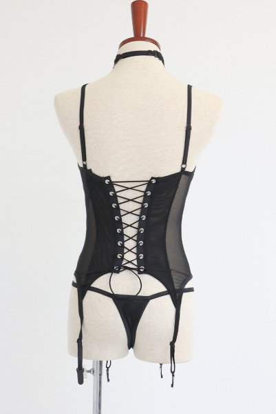 画像18: Donarella corset| ガーターベルト付きコルセット＆タンガ＆チョーカー3点セット（ワイヤーあり・レース・ブラック）   | 高級Sexyランジェリー Obsessive【即日発送・サイズ交換NG・メール便対象】輸入下着・ランジェリー   (18)