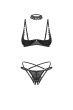 画像1: Donarella 3-pcs crotchless set｜ブラ＆クロッチレスタンガ＆チョーカー3点セット（ワイヤーあり・オープンバスト・レース・ダブルストラップ・ブラック） | Obsessive 高級Sexyランジェリー【即日発送・サイズ交換NG・メール便対象】輸入下着・ランジェリー   (1)