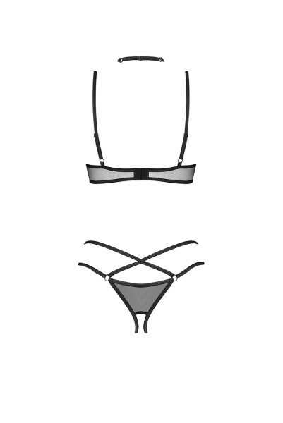 画像2: Donarella 3-pcs crotchless set｜ブラ＆クロッチレスタンガ＆チョーカー3点セット（ワイヤーあり・オープンバスト・レース・ダブルストラップ・ブラック） | Obsessive 高級Sexyランジェリー【即日発送・サイズ交換NG・メール便対象】輸入下着・ランジェリー   (2)