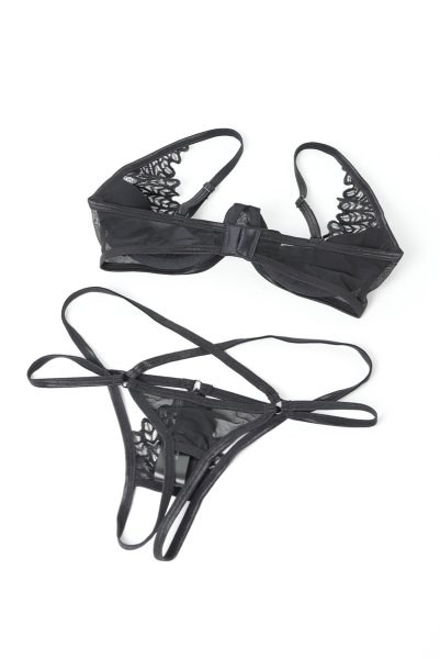 画像10: Donarella 3-pcs crotchless set｜ブラ＆クロッチレスタンガ＆チョーカー3点セット（ワイヤーあり・オープンバスト・レース・ダブルストラップ・ブラック） | Obsessive 高級Sexyランジェリー【即日発送・サイズ交換NG・メール便対象】輸入下着・ランジェリー   (10)