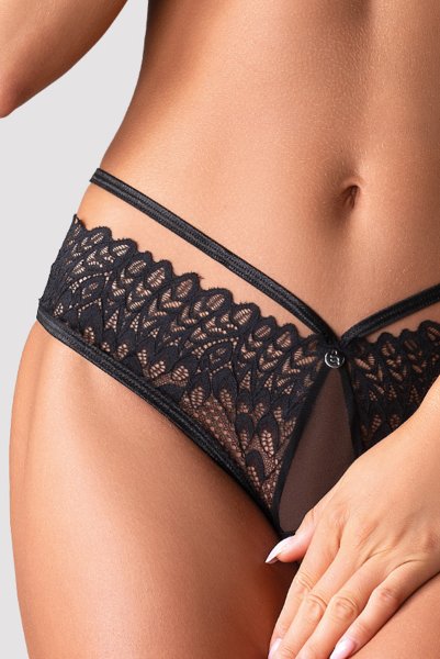 画像3: Donarella crotchless panties |クロッチレスショーツ(レース・デザインストラップ・ブラック) | Obsessive 高級Sexyランジェリー【即日発送・サイズ交換NG・メール便対象】輸入下着・ランジェリー   (3)