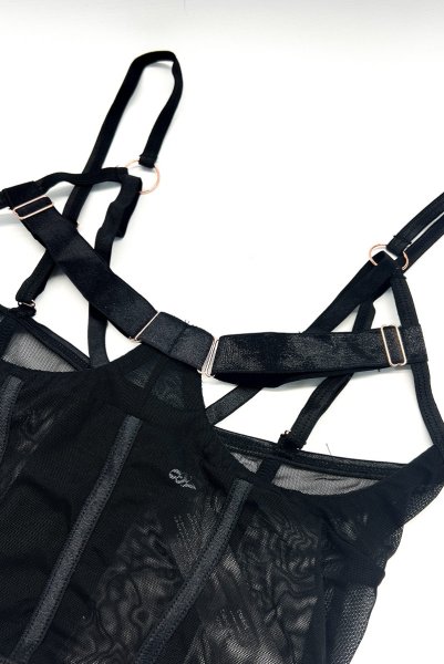 画像12: Euridia corset| ガーターベルト付きコルセット＆タンガ2点セット（ワイヤーあり・ブラック）   | 高級Sexyランジェリー Obsessive【即日発送・サイズ交換NG・メール便対象】輸入下着・ランジェリー   (12)