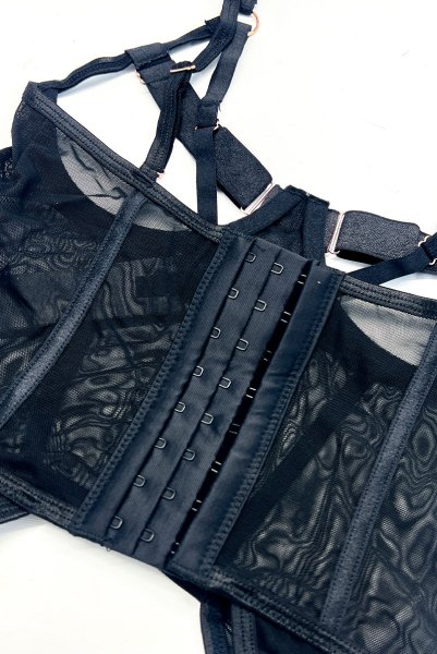 画像15: Euridia corset| ガーターベルト付きコルセット＆タンガ2点セット（ワイヤーあり・ブラック）   | 高級Sexyランジェリー Obsessive【即日発送・サイズ交換NG・メール便対象】輸入下着・ランジェリー   (15)