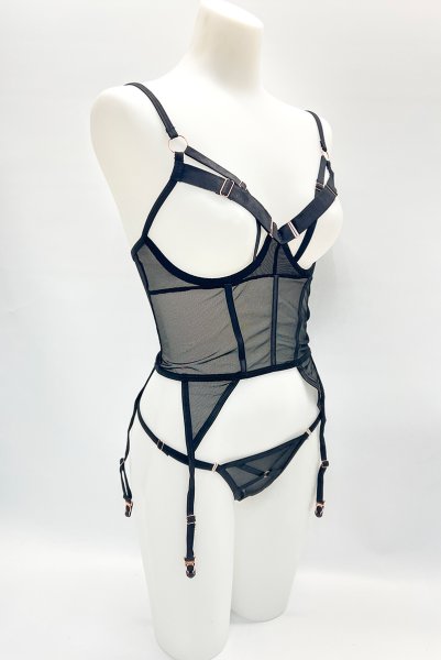 画像22: Euridia corset| ガーターベルト付きコルセット＆タンガ2点セット（ワイヤーあり・ブラック）   | 高級Sexyランジェリー Obsessive【即日発送・サイズ交換NG・メール便対象】輸入下着・ランジェリー   (22)