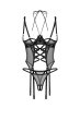 画像1: Dominna corset| ガーターベルト付きコルセット＆クロッチレスタンガ2点セット（ワイヤーあり・ボンテージ・フェイクレザー・ブラック）   | 高級Sexyランジェリー Obsessive【即日発送・サイズ交換NG・メール便対象】輸入下着・ランジェリー   (1)