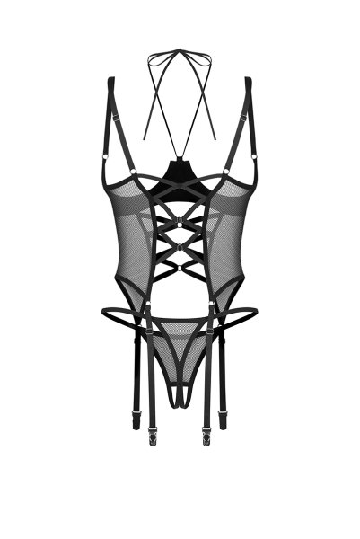画像2: Dominna corset| ガーターベルト付きコルセット＆クロッチレスタンガ2点セット（ワイヤーあり・ボンテージ・フェイクレザー・ブラック）   | 高級Sexyランジェリー Obsessive【即日発送・サイズ交換NG・メール便対象】輸入下着・ランジェリー   (2)
