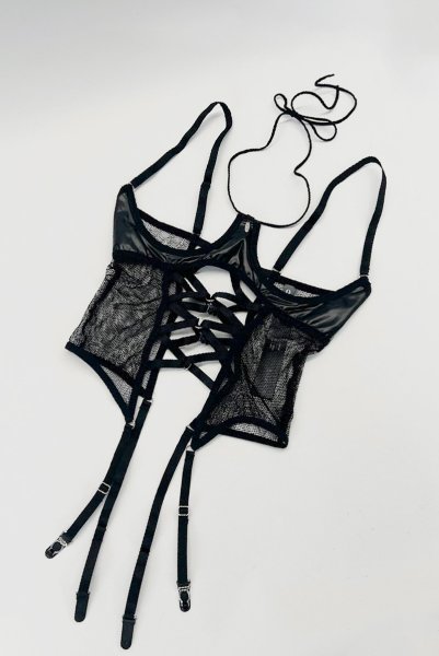 画像12: Dominna corset| ガーターベルト付きコルセット＆クロッチレスタンガ2点セット（ワイヤーあり・ボンテージ・フェイクレザー・ブラック）   | 高級Sexyランジェリー Obsessive【即日発送・サイズ交換NG・メール便対象】輸入下着・ランジェリー   (12)